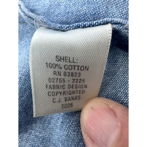 CJ Banks Women's Blue Denim Embroidered Collarless 3/4 Sleeve‎ Shirt 1X - Picture 7 of 8